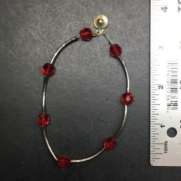 Silver Curved Red Bracelet Tubes Faceted Bead Snap Closure Transluscent Sparkle - Picture 3 of 3